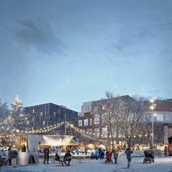 Pedestrian Level view of Ken Whillans Square